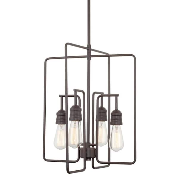 Kira Home Roanoke 20 in. 60-Watt 4-Light Oil-rubbed Bronze Farmhouse Rectangular Open Lantern Design Pendant Light