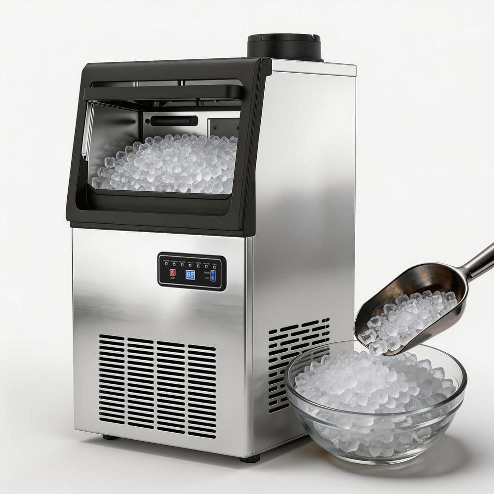 13.58in Commercial Ice Maker80lbs. /24 H Freestanding Stainless Steel Ice Maker ,Crescent ice cubes ,with 15 lbs Storage