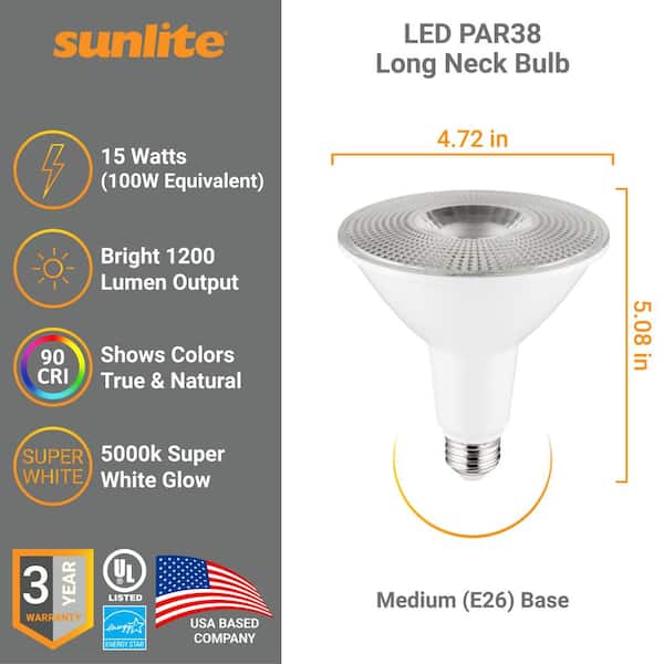 Sunlite 100-Watt Equivalent PAR38 Long Neck Energy Star and Dimmable E26 Base LED Light Bulb 5000K (6-pack) 40333-NS