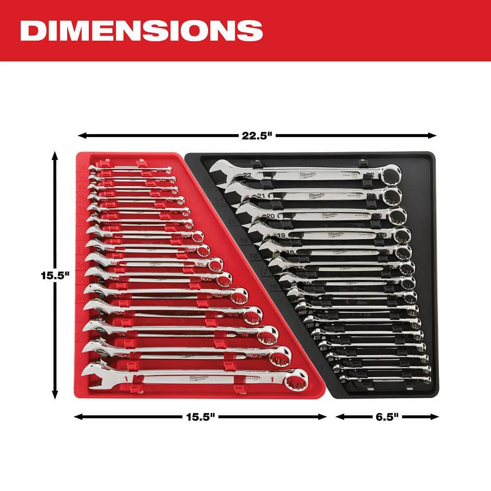 Milwaukee Combination SAE and Metric Wrench Mechanics Tool Set (30-Piece) 48-22-9415-48-22-9515