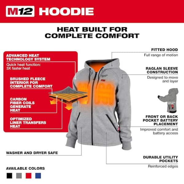 Milwaukee Women's 2X-Large M12 12-Volt Lithium-Ion Cordless Gray Heated  Jacket Hoodie Kit with (1) 2.0 Ah Battery and Charger 336G-212X The Home  Depot