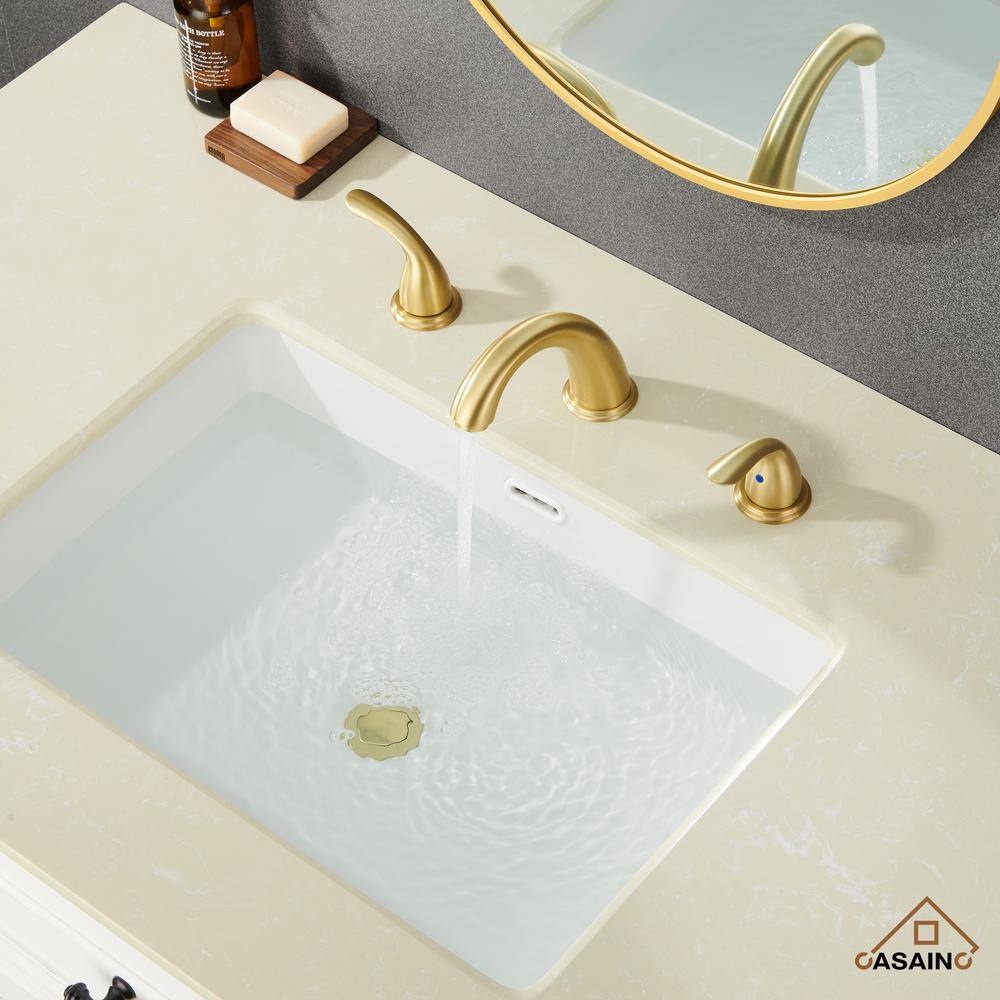 Brushed Gold Stainless Steel Widespread Bathroom Faucet with Drain