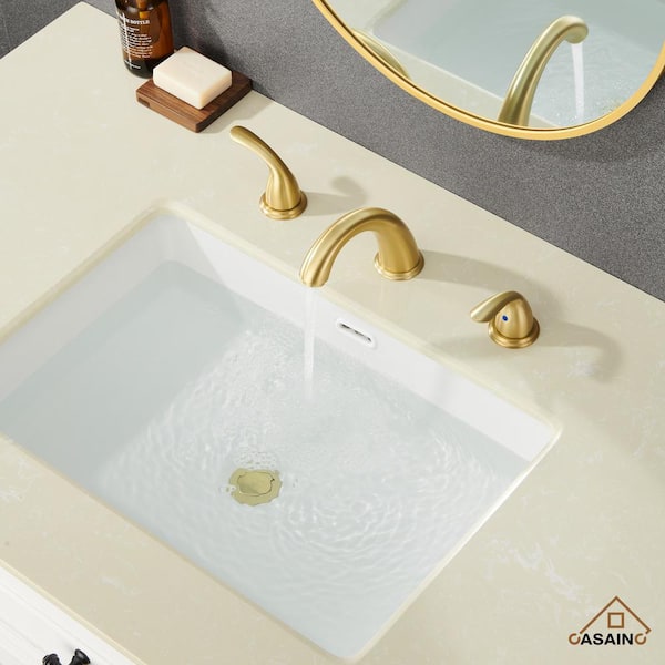 8 in. Widespread Double Handle Bathroom Sink Faucet 3 Hole with Stainless Steel Pop Up Drain in Brushed Gold