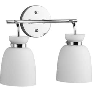 Lexie 14 in. 2-Light Polished Chrome Vanity Light with Opal Glass Shade