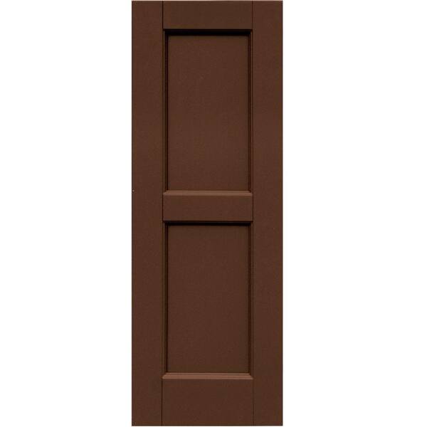 Winworks Wood Composite 12 in. x 34 in. Contemporary Flat Panel Shutters Pair #635 Federal Brown