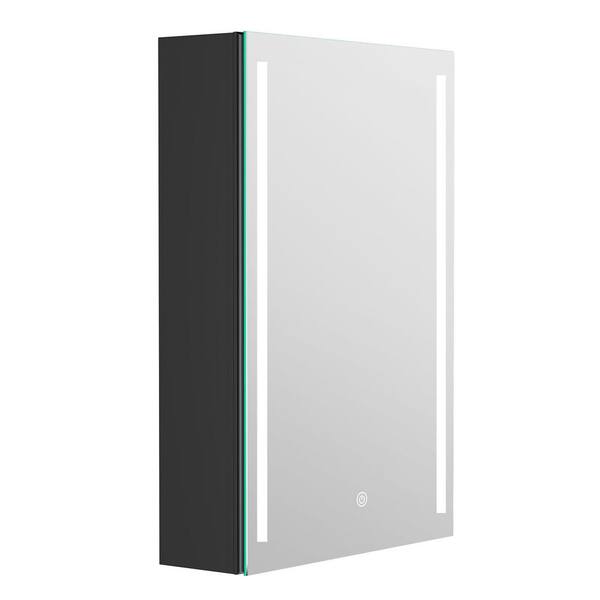FORCLOVER 20 in. W x 30 in. H Rectangular Black Aluminum Recessed or Surface Mount Medicine Cabinet with Mirror Left Open