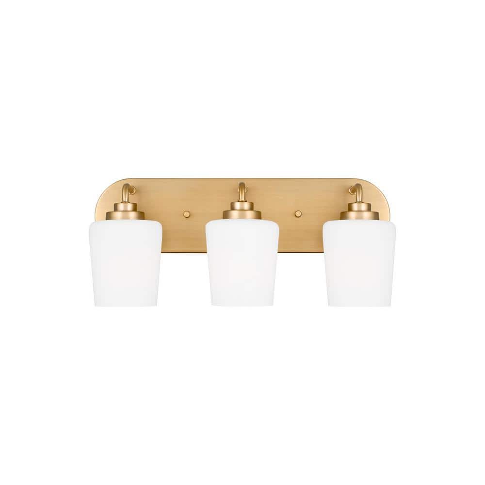 Satin Brass 3-Light Vanity with Etched Glass Shades