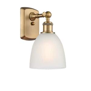 Castile 6 in. 1-Light Brushed Brass Wall Sconce with White Glass Shade