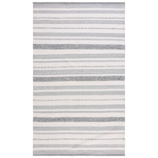 Kilim 3 ft. x 5 ft. Silver/Ivory Striped High-Low Area Rug