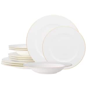 Accompanist White Bone China 12-Piece Dinnerware Set, Service For 4