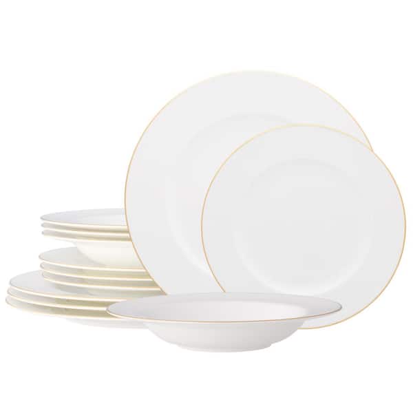 Noritake Accompanist 12-Piece (White) Bone China Dinnerware Set, Service for 4