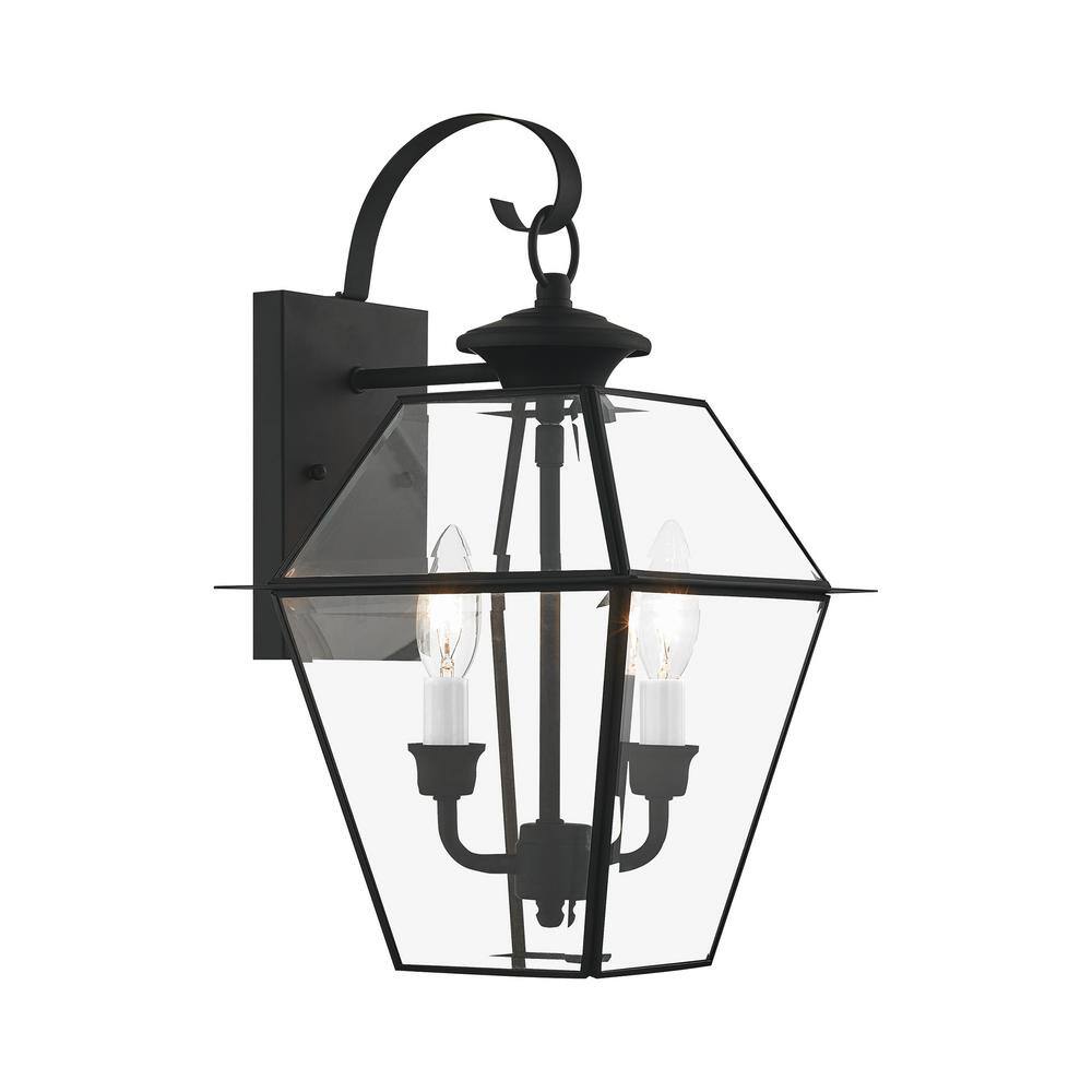 Charleston Elegance Black Brass Outdoor Lantern with Clear Beveled Glass