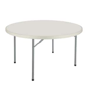 Baldwin 48 in. Round Folding Banquet Table, Plastic Top, Metal Frame, Speckled Grey