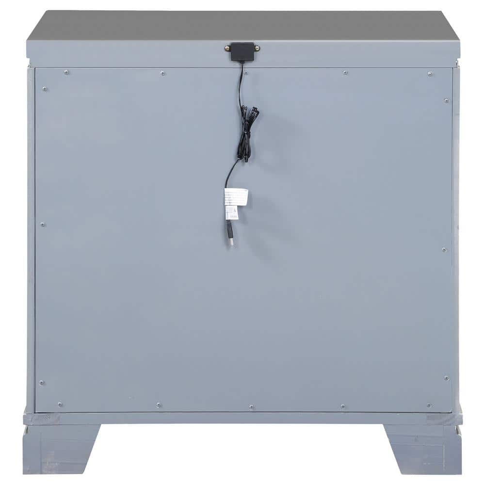 Eleanor Silver Metallic 2-Drawer Nightstand with Crystal Accents