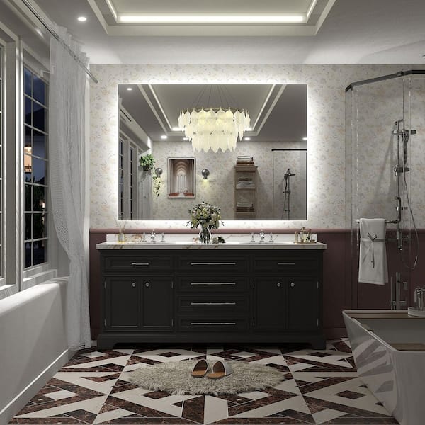 55 in. W x 40 in. H Rectangular Frameless UL Certified LED Backlited Anti-Fog Tempered Glass Wall Bathroom Vanity Mirror