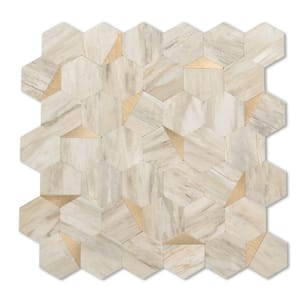 Hexagon Beige Marble Mixed Metal 12 in. x 12 in. PVC Peel and Stick Backsplash Wall Tile (20 sq.ft./20-Sheets)