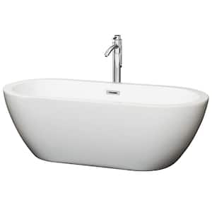 Soho 68 in. Acrylic Flatbottom Center Drain Soaking Tub in White with Floor Mounted Faucet in Chrome