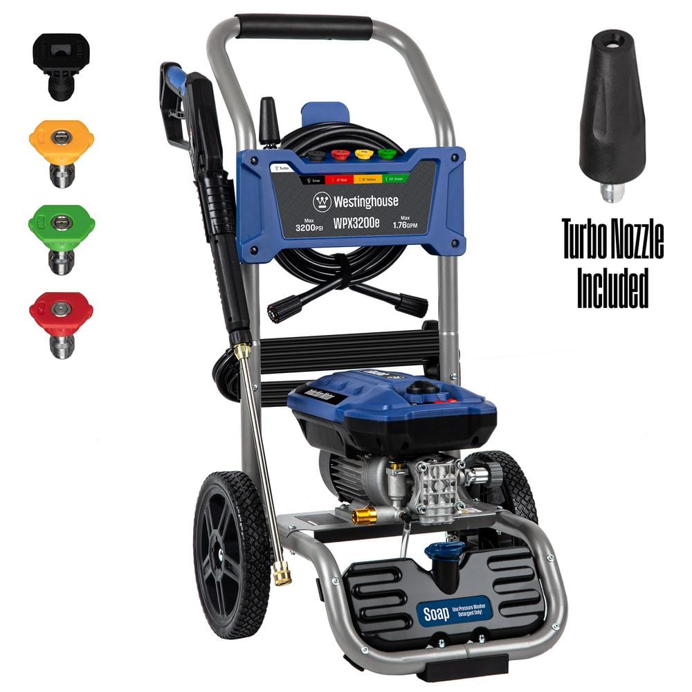 Westinghouse WPX3200e PSI 1.76 GPM 13 Amp Cold Water Electric Pressure Washer with Turbo Nozzle and Quick Connect Tips