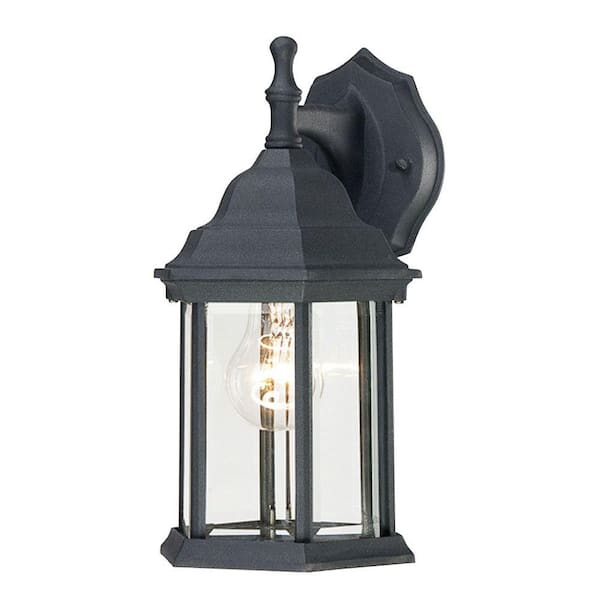 Westinghouse 1-Light Textured Black on Cast Aluminum Exterior Wall Lantern Sconce with Clear Beveled Glass Panels