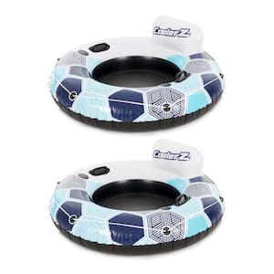 Blue Vinyl Round CoolerZ Rapid Rider Inflatable Blow Up Pool Chair Tube (2-Pack)