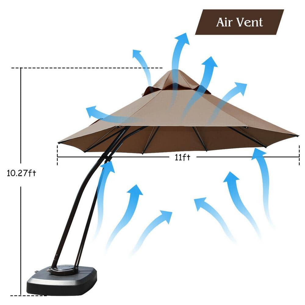 Tan 11-Foot Cantilever Patio Umbrella with Powder-Coated Aluminum Frame