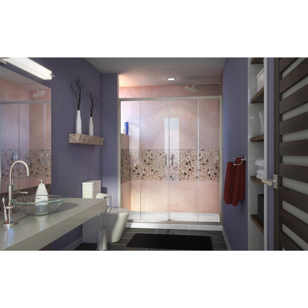 Visions 60" Frameless Clear Glass Sliding Shower Kit with Brushed Nickel Hardware