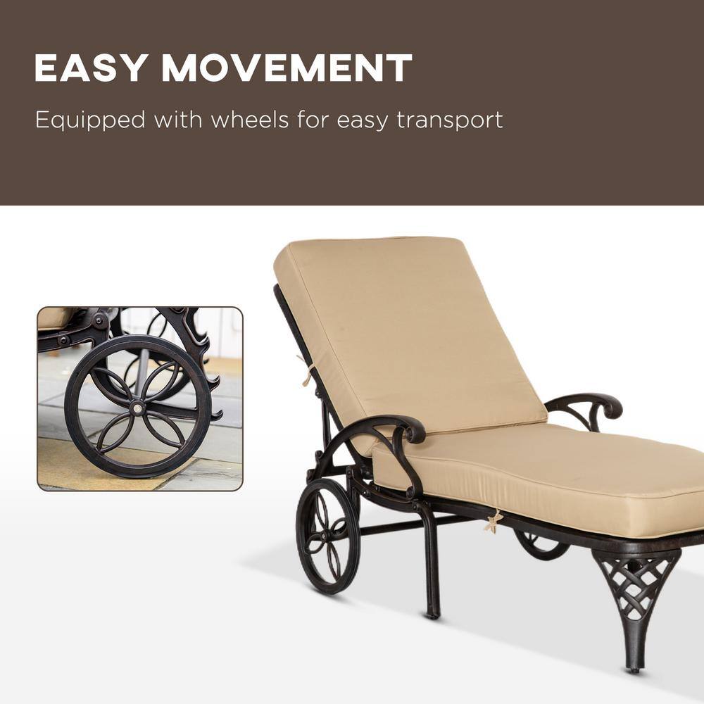 Beige Aluminum Adjustable Outdoor Chaise Lounge with Side Table