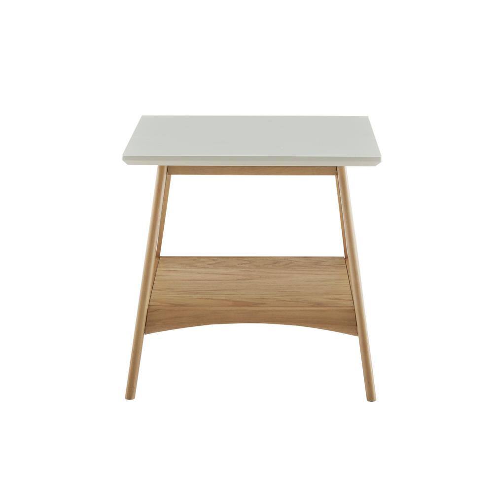 Avalon 24 in. Off-White/Natural Square Marble End Table - thumbnail 3