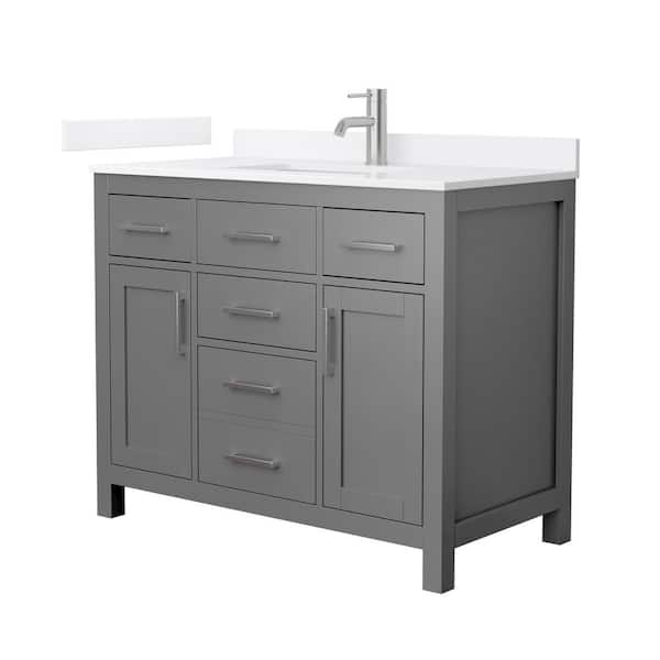 Wyndham Collection Beckett 42 in. Single Freestanding Dark Gray Bath Vanity with White Quartz Top (Assembled)