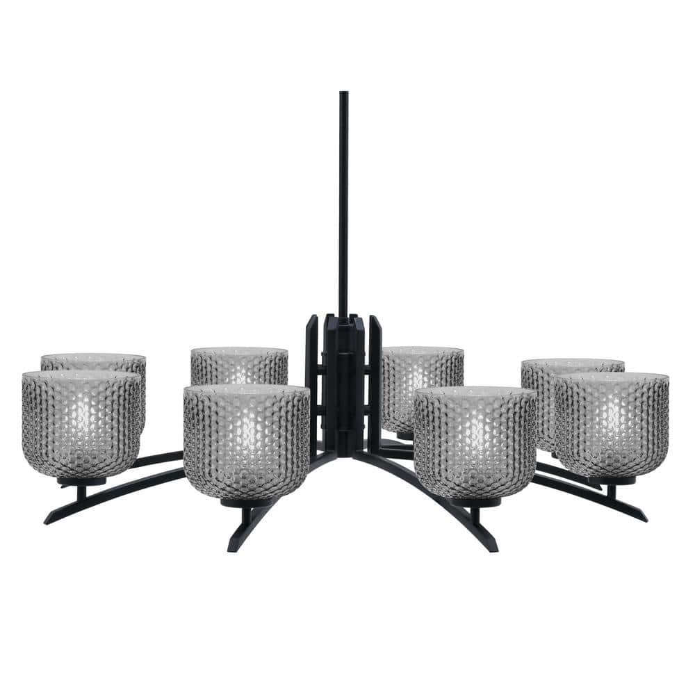 Siena 36 in. 8 Light Matte Black Chandelier with Smoke Textured Glass Shade