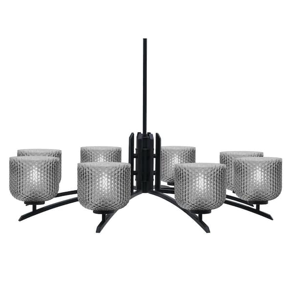 Unbranded Siena 36 in. 8 Light Matte Black Chandelier with Smoke Textured Glass Shades