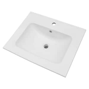 24 in. W x 20 in. D Ceramic Rectangular Sink Vanity Top with Single Faucet Hole in Glossy White