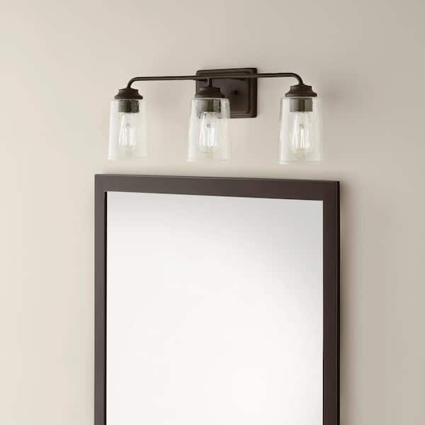 Hampton Bay Evangeline 23 In 3 Light Modern Bronze Farmhouse Bathroom Vanity With Clear Seeded Glass Shades 1016hbmbzdi Hampton Bay Evangeline 23 In 3 Light, Replacement Clear Glass Shades For Vanity Lights