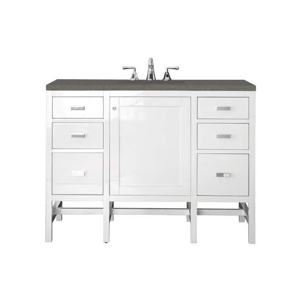 James Martin Vanities Addison 48 in. W x 23.5 in. D x 35.5 in. H Bath Vanity in Glossy White with Grey Expo Quartz Vanity Top