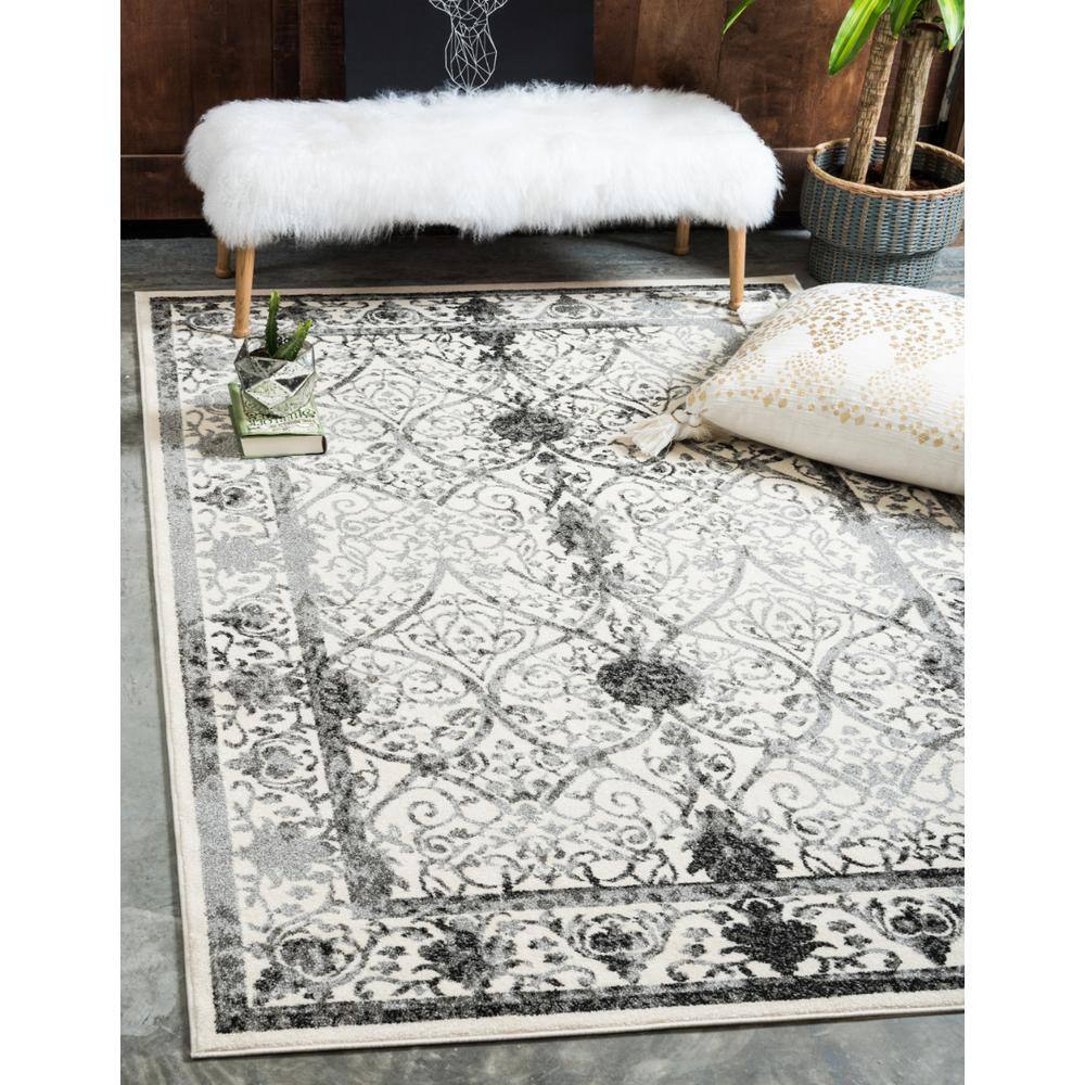 Reversible Gray Synthetic Easy Care Rectangular Rug