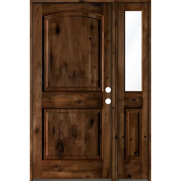 Krosswood Doors 50 in. x 80 in. Knotty Alder 2 Panel Left-Hand/Inswing Clear Glass Provincial Stain Wood Prehung Front Door