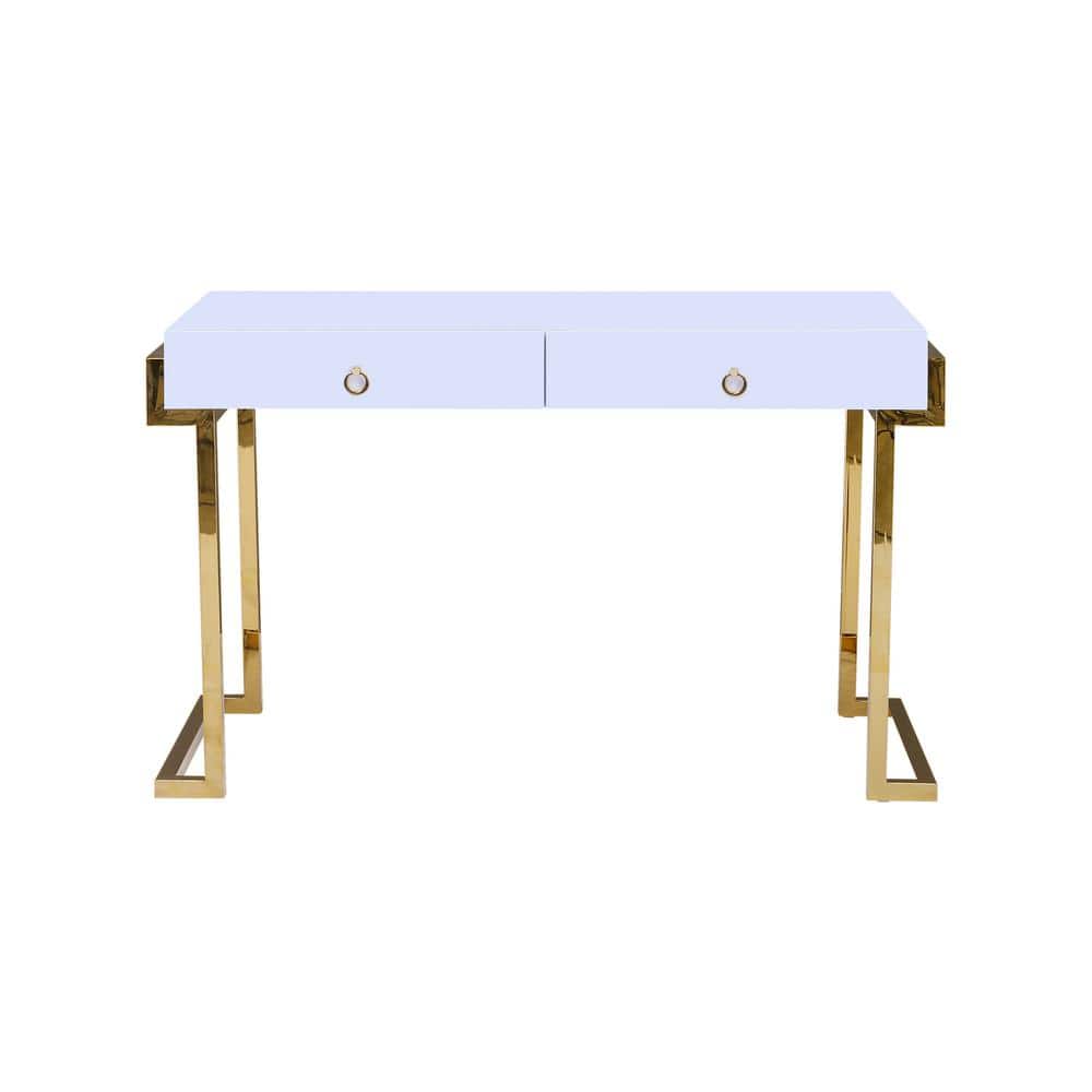 50 in. Gold Rectangular White Modern Computer Desk