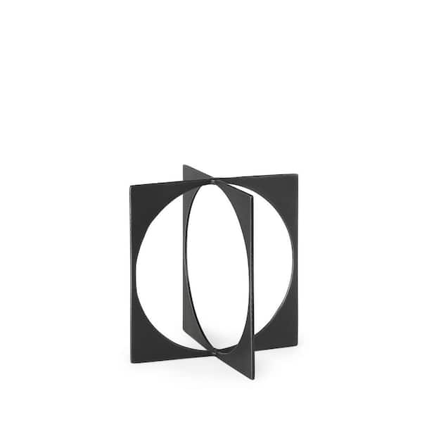 HomeRoots 9 in. Black Charcoal Gray Metal Circle Square Sculpture