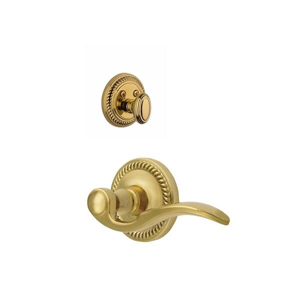 Grandeur Newport Single Cylinder Lifetime Brass Combo Pack Keyed Alike with Left Handed Bellagio Lever and Matching Deadbolt