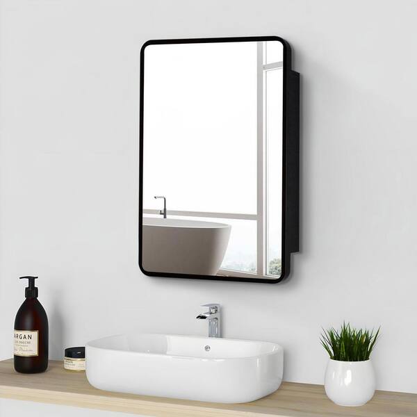 ANGELES HOME 24 in. W x 30 in. H Rectangular Aluminum Medicine Cabinet with Mirror and 2-Shelves, Surface-Mount or Recessed