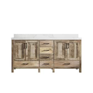 Malibu Mango 72 in.W x 22 in.D x 36 in. H Double Sink Bath Vanity in Natural with 2 in. Calacatta Nuvo Top