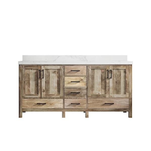 Willow Collections Malibu Mango 72 in.W x 22 in.D x 36 in. H Double Sink Bath Vanity in Natural with 2 in. Calacatta Nuvo Top