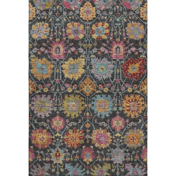 Mayfield Premium Machine Washable Abstract AMF2288 Black 5 ft. x 7 ft. 6 in. Area Rug