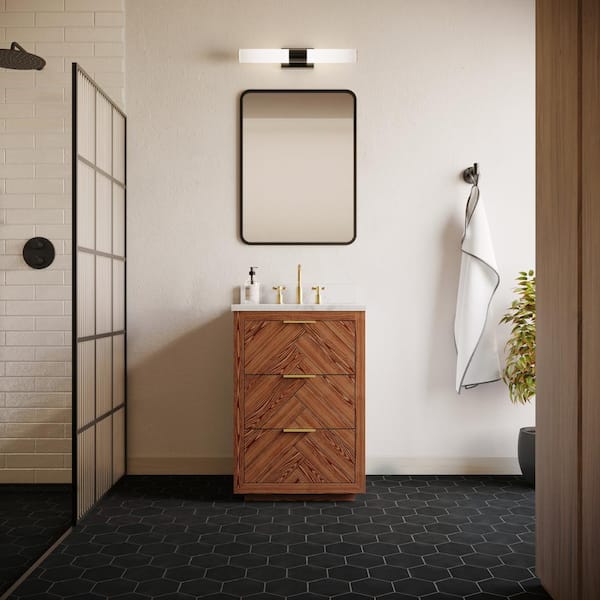 Baker 24" Woodgrain Vanity with Carrara Marble Top and Single Sink Ceramic Basin