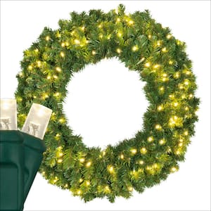 Sequoia Fir 36 in. Pre-Lit Artificial Commercial Wreath with 150 Warm White LED Lights