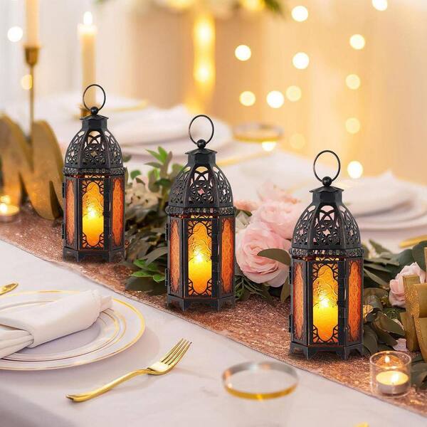 11 in. x 4 in. Black Metal with Glass Panels Vintage Lantern