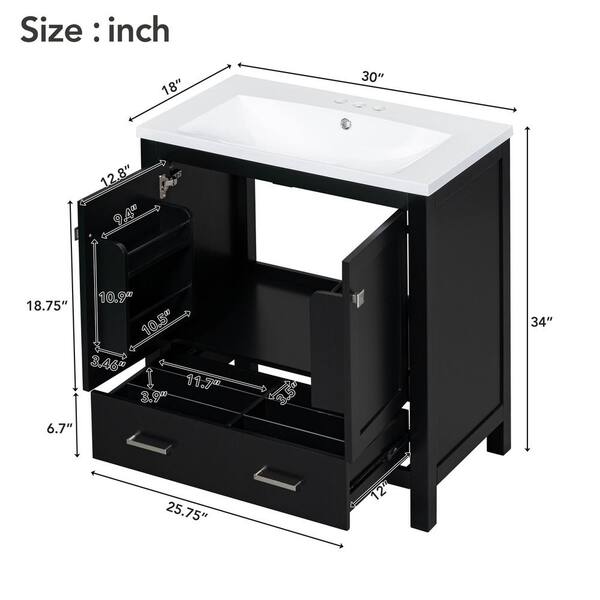 Eclife 36 Bathroom Vanities Cabinet with Sink Combo Set,Matte Black  Faucet,Undermount Ceramic Sink with Thickened Wood