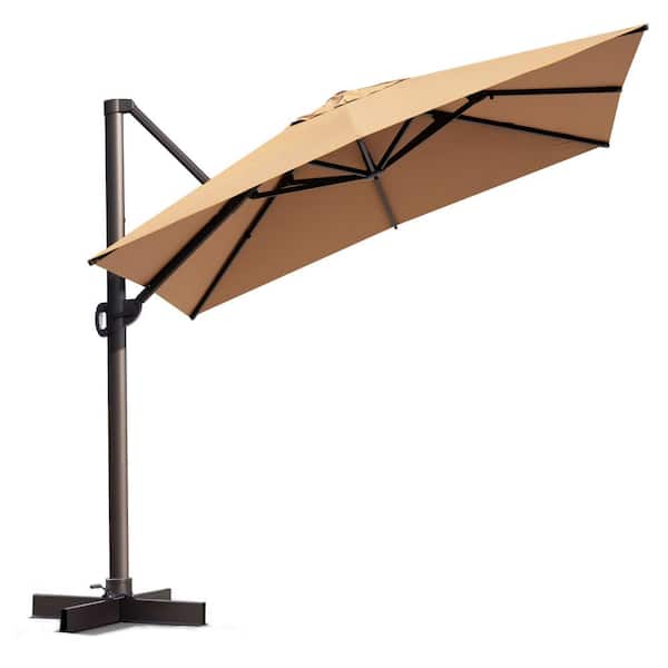 Crestlive Products 10 ft. Square Offset Umbrella Outdoor Cantilever Umbrella in Tan