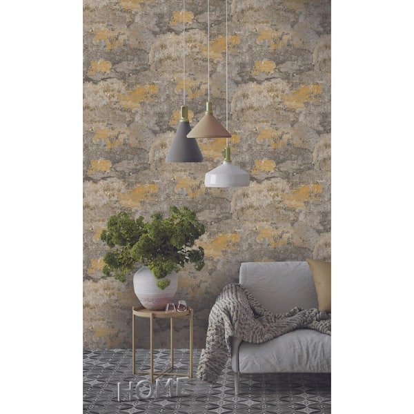 Walls Republic Ochre Distressed Faux Concrete Effect Shelf Liner Wallpaper (57 sq. ft) Double Roll