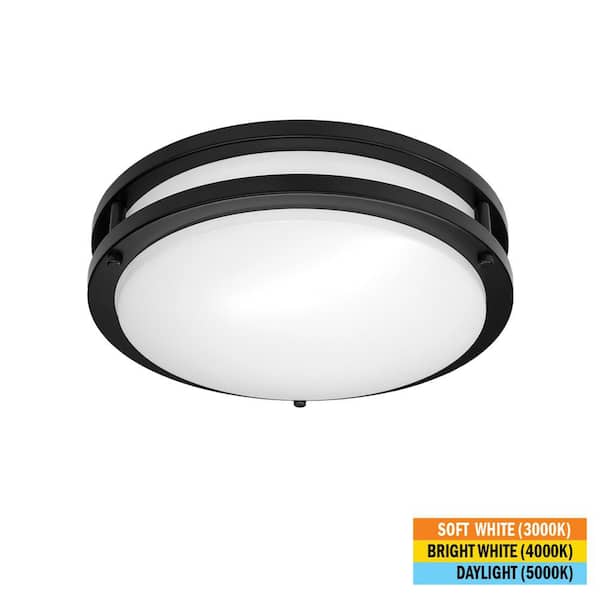 Commercial Electric Orbit 11 in. Matte Black Round LED Flush Mount Ceiling Light 1000 Lumens 14W Adjustable CCT 120V Dimmable